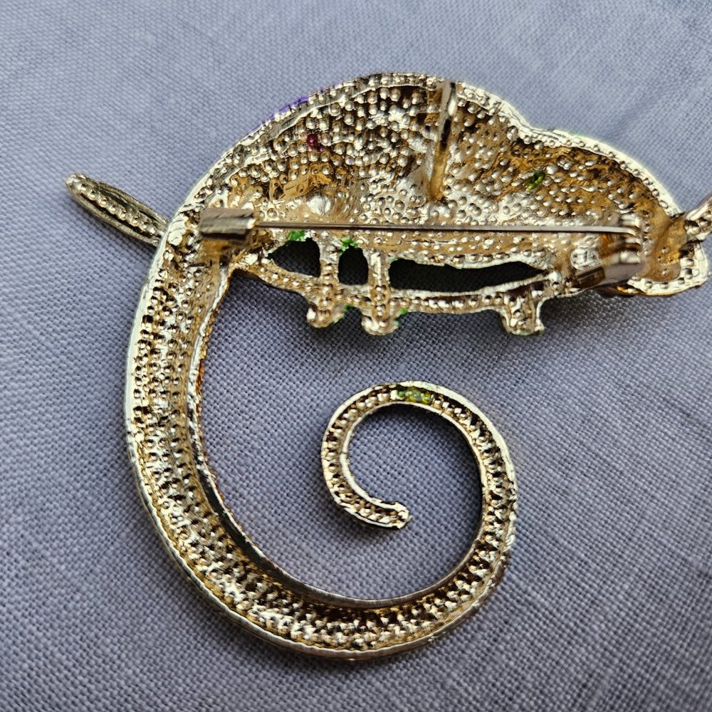 Multi-colored Chameleon Rhinestone Brooch/Pin - Picture 4 of 5
